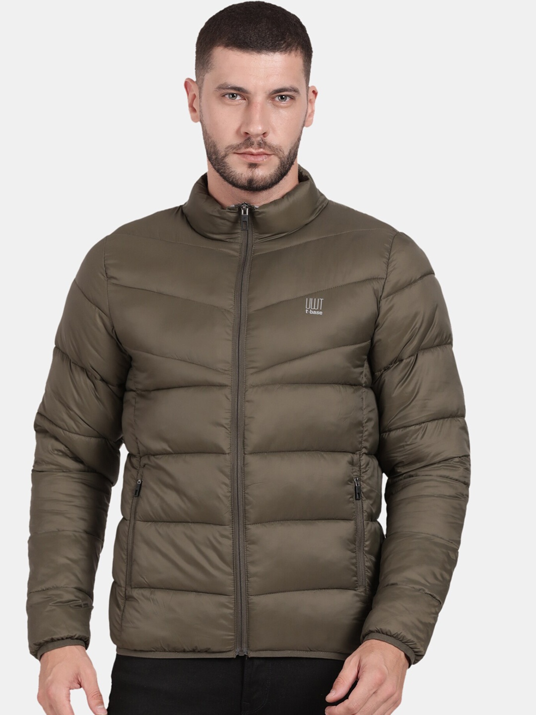 

t-base Men Solid Nylon Long Sleeves Padded Jacket, Olive