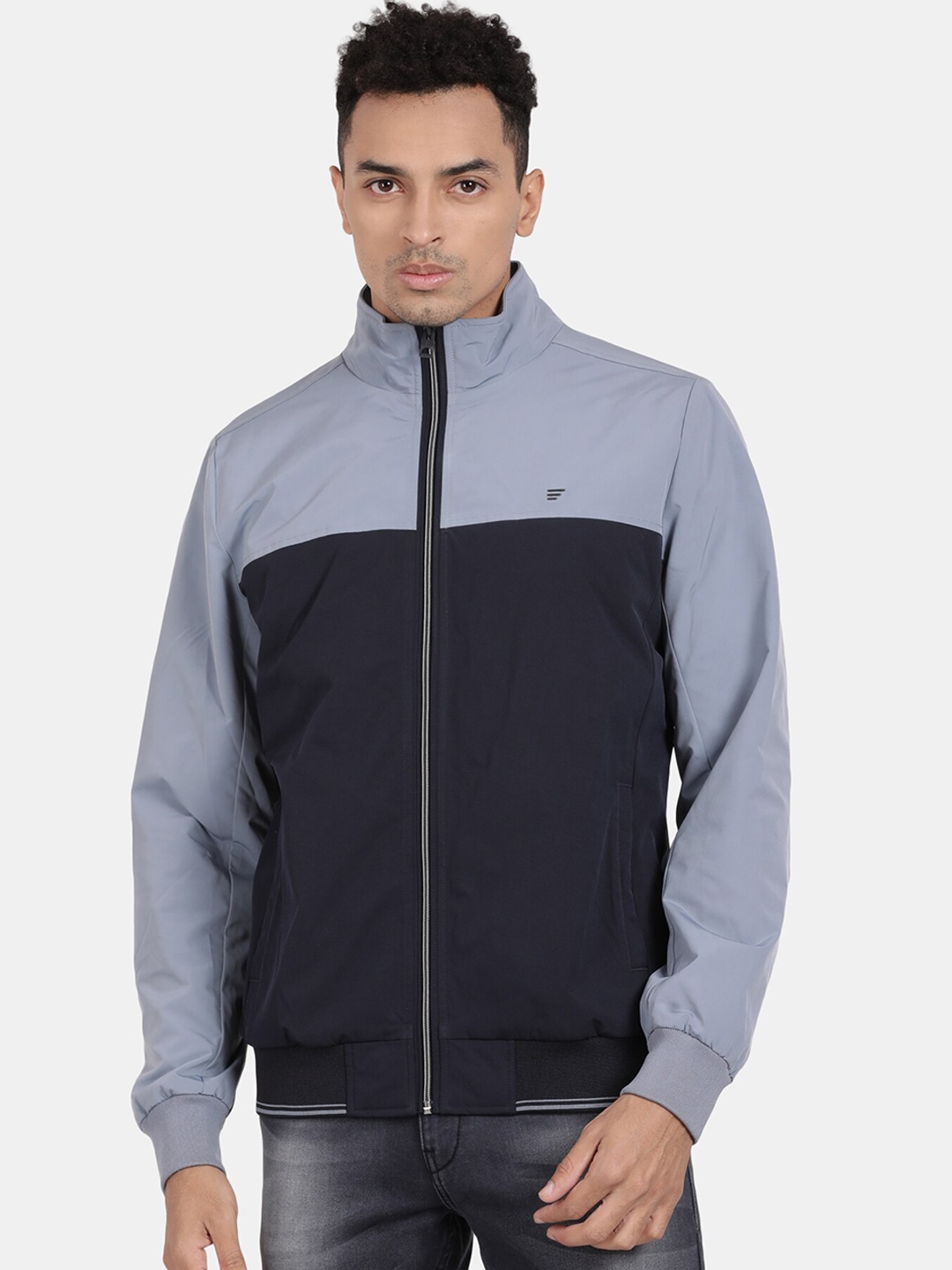 

t-base Men Colourblocked Bomber Jacket, Navy blue