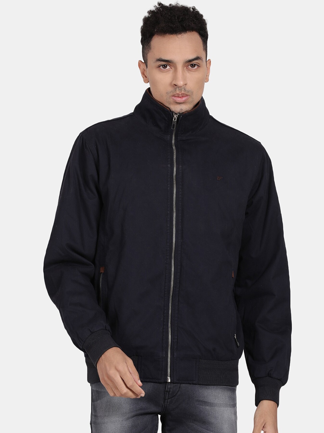 

t-base Men Solid Cotton Bomber Jacket, Navy blue