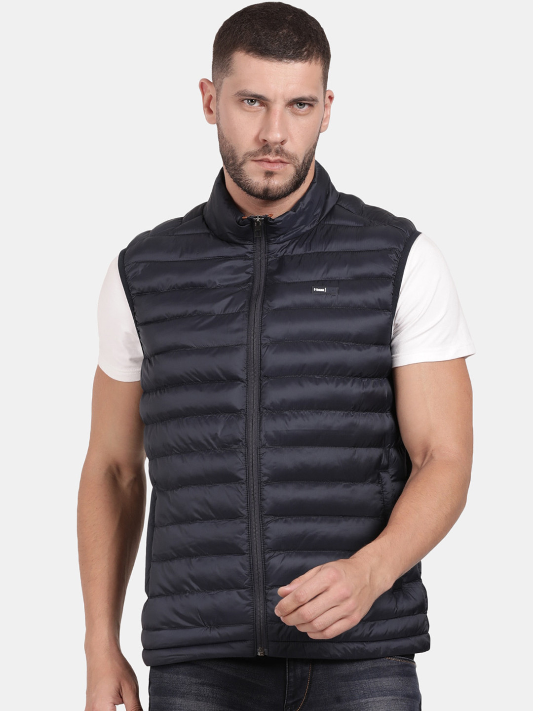 

t-base Men Solid Sleeveless Padded Jacket, Black