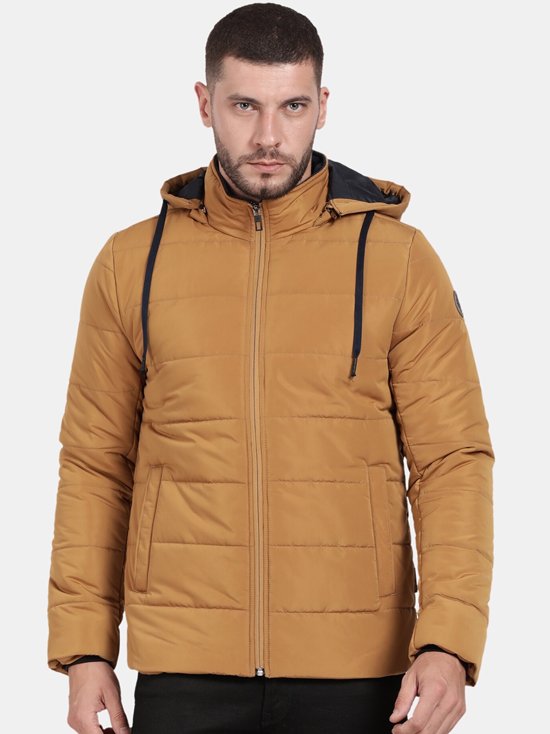 

t-base Men Solid Hooded Padded Jacket, Mustard
