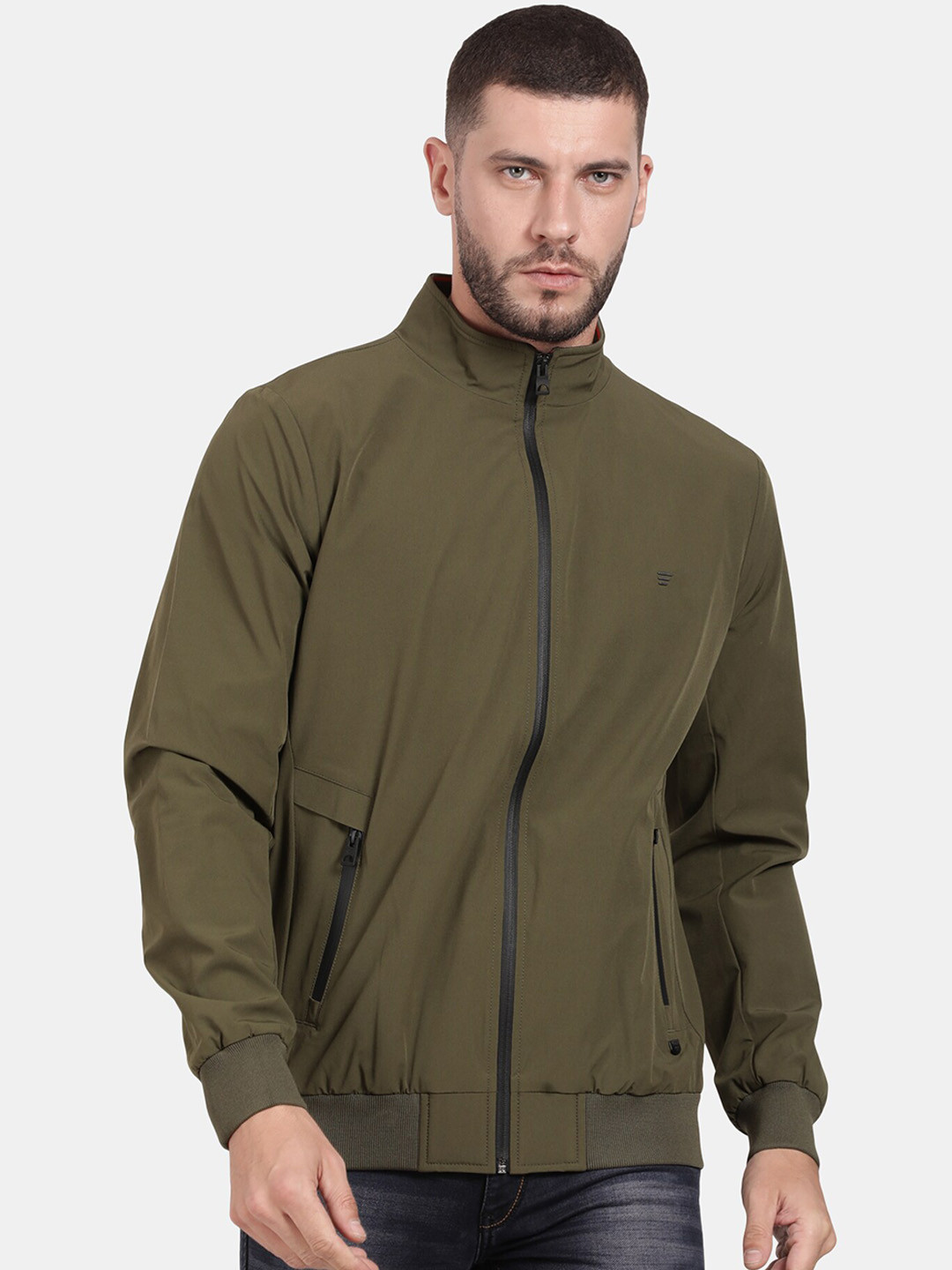 

t-base Men Plus Size Windcheater Bomber Jacket, Olive