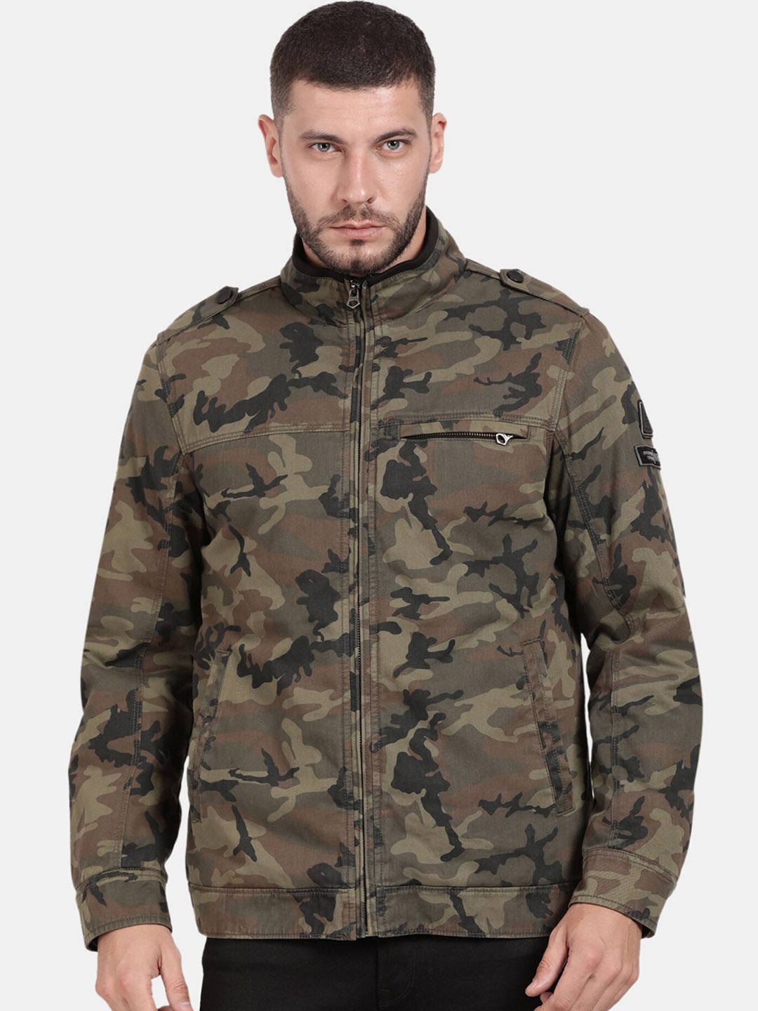 

t-base Men Camouflage Windcheater Cotton Sporty Jacket, Olive