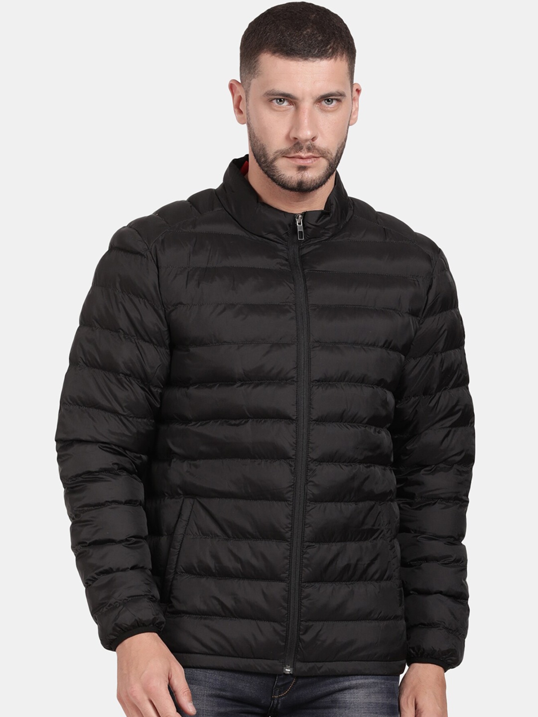 

t-base Men Solid Windcheater Padded Jacket, Black