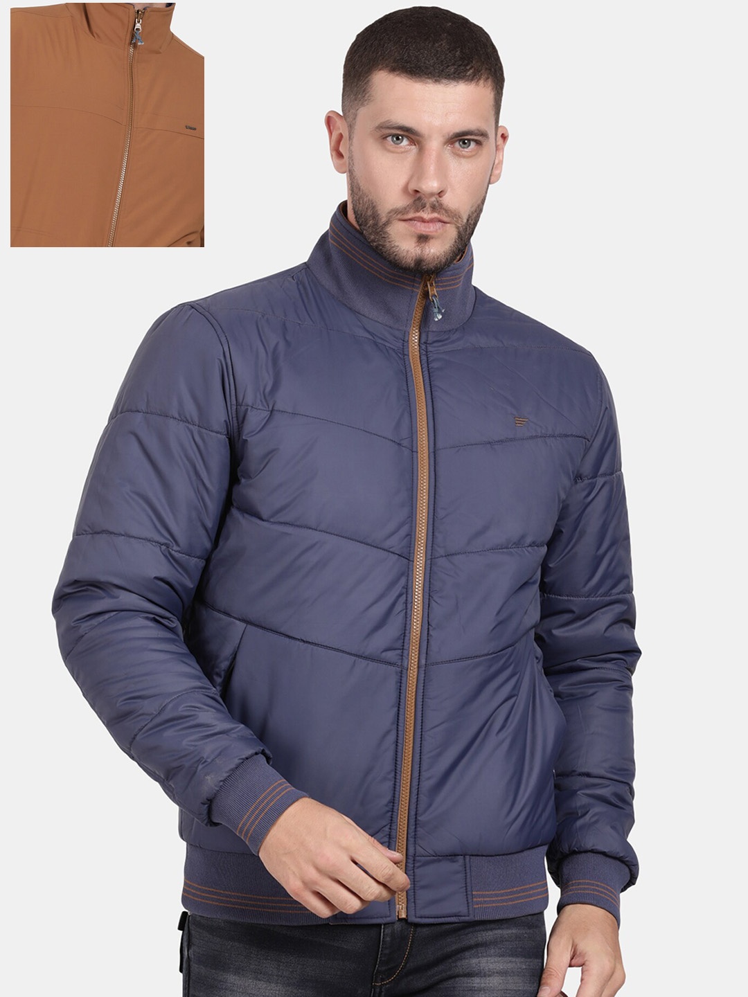 

t-base Men Plus Size Reversible Bomber Jacket, Copper