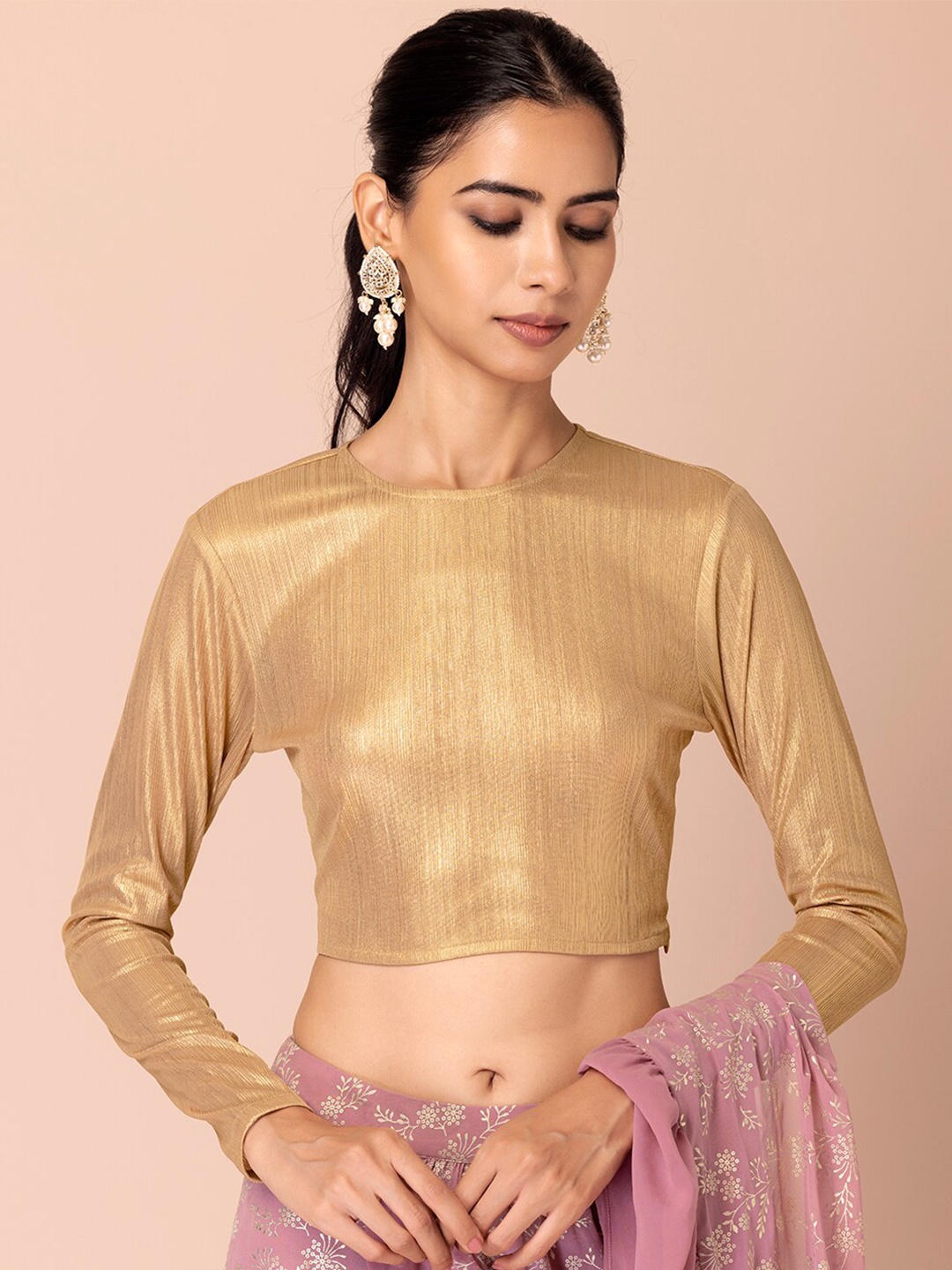 

Rang by Indya Women Textured Lycra Blouse, Gold
