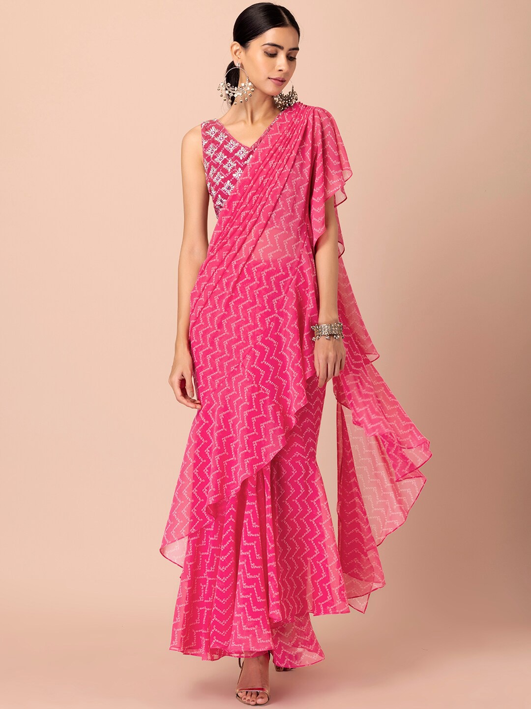 

INDYA Bandhani Ready to Wear Saree, Fuchsia