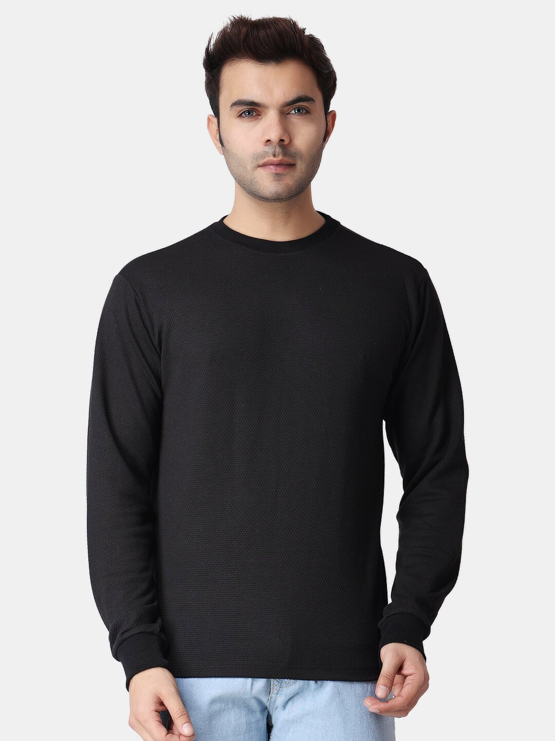 

The Label Bar Men Solid Round Neck Cotton T-shirt, Black