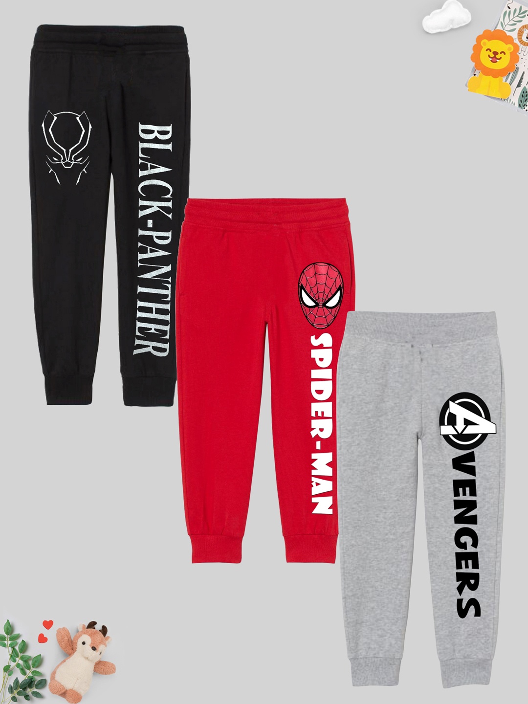 

KUCHIPOO Boys Pack Of 3 Marvel Printed Joggers, Black