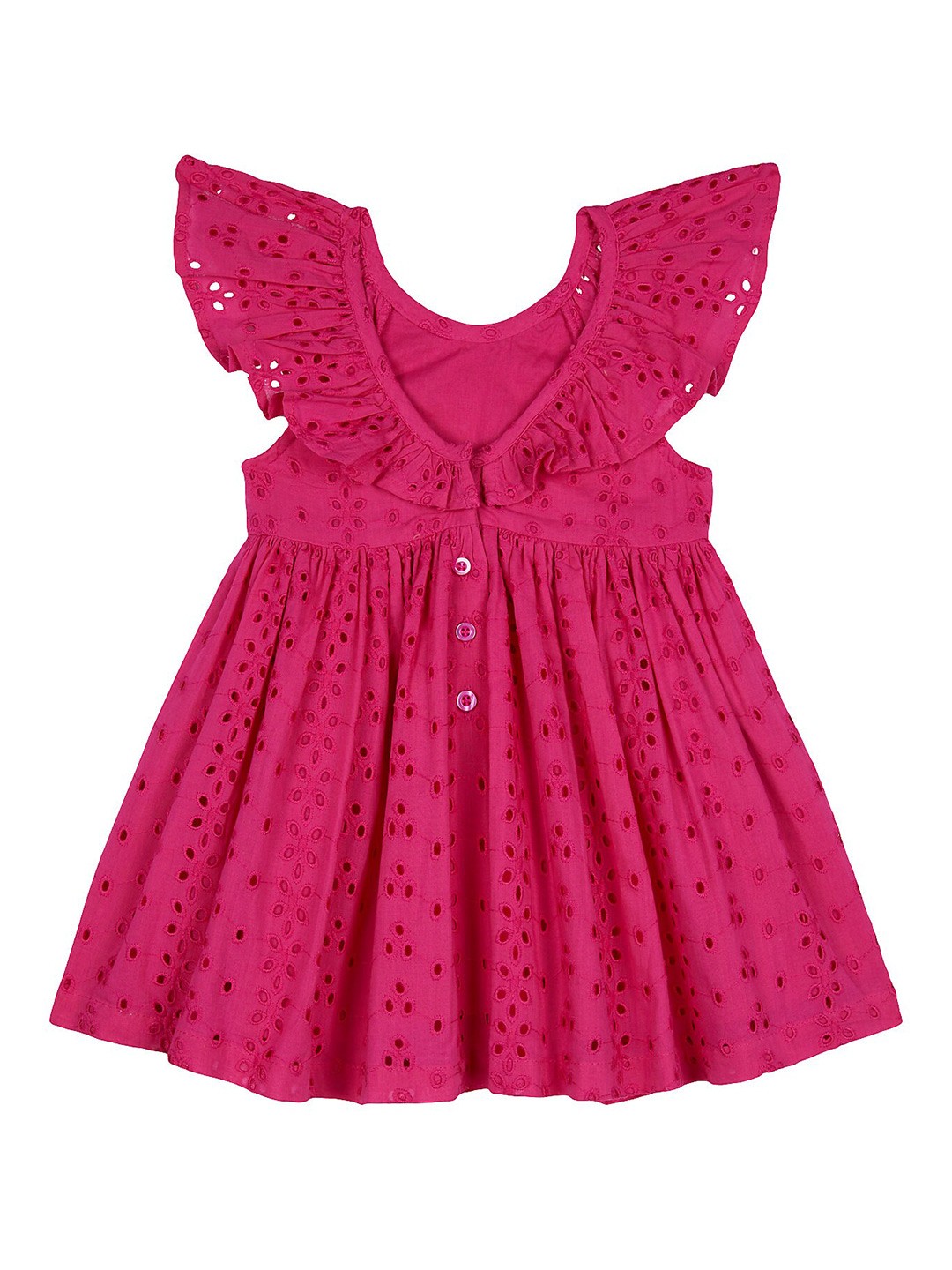

mothercare Self Design Round Neck Fit & Flare Cotton Dress, Pink