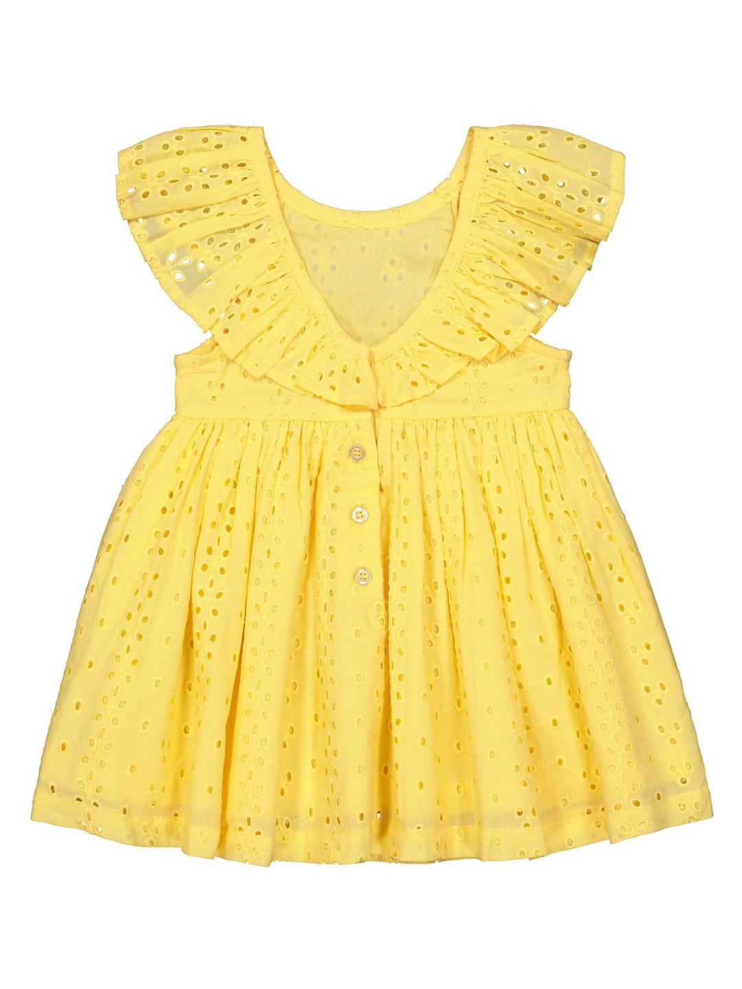 

mothercare Self Design V-Neck Fit & Flare Cotton Dress, Yellow