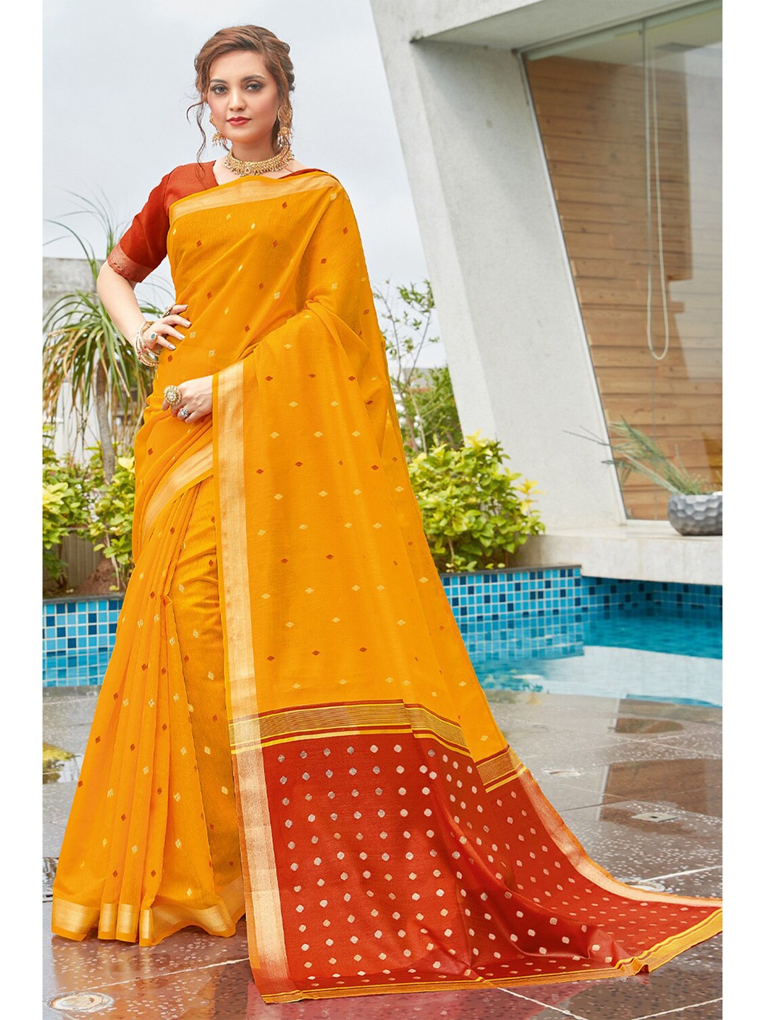 

SANGAM PRINTS Woven Design Zari Saree, Yellow