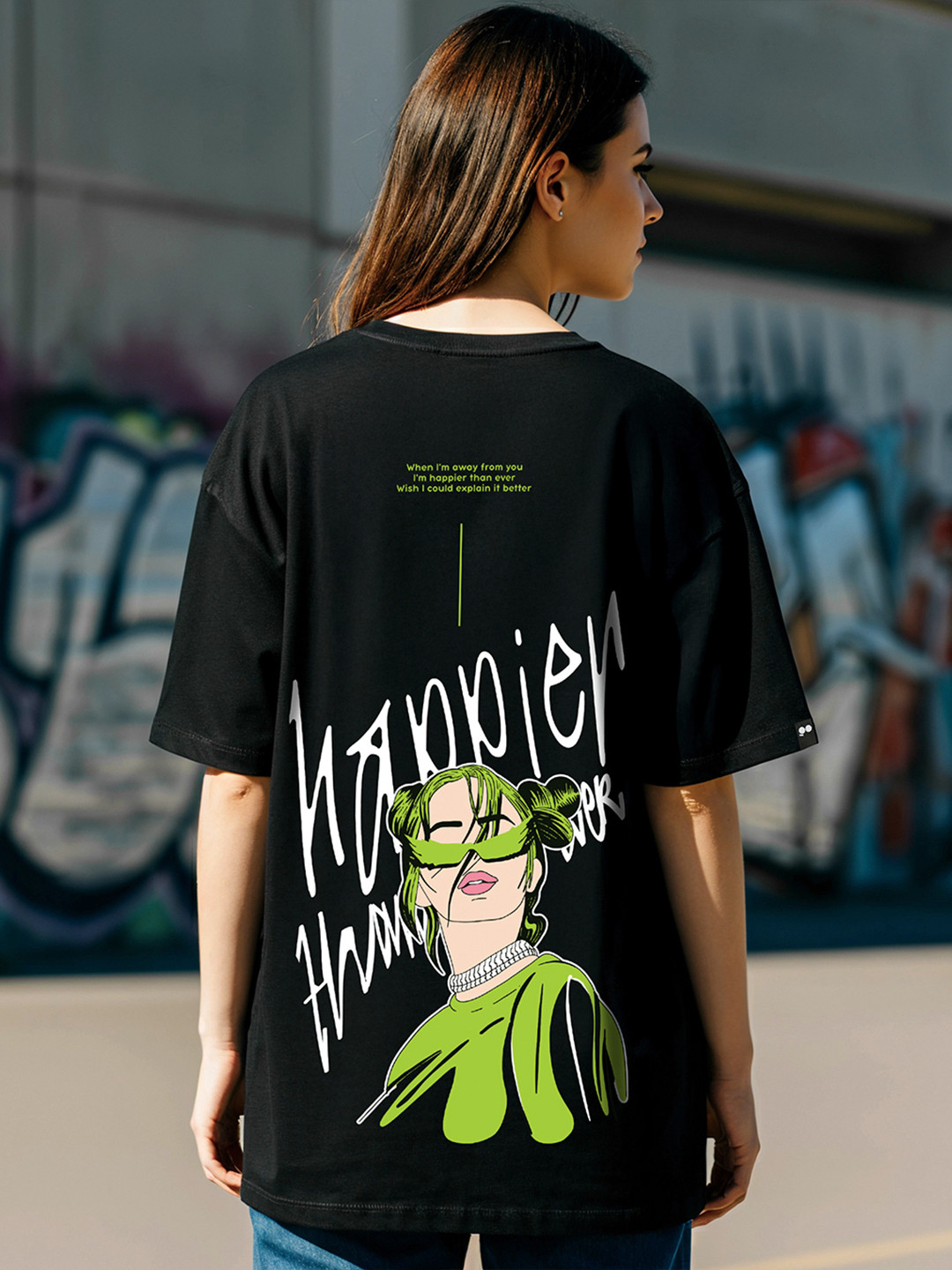 

Bewakoof Women Black Typography Print Pure Cotton Oversized T-shirt