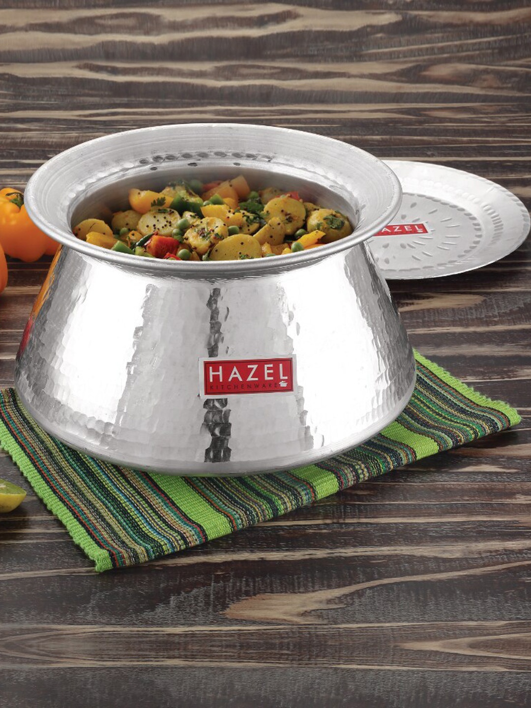 

HAZEL SIlver-Toned Aluminium Hammered Finish Handi With Lid 13 L