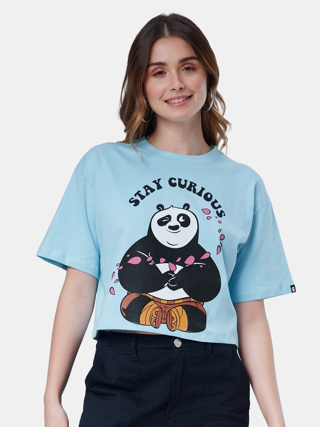 

The Souled Store Women Blue Kung Fu Panda Printed Cotton Boxy Oversized T-shirt