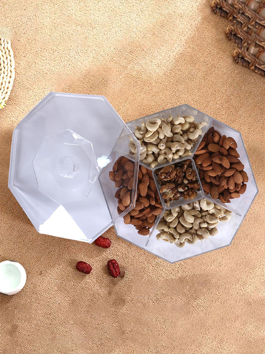 

Kuber Industries White 5 Compartment Dry Fruit Jar