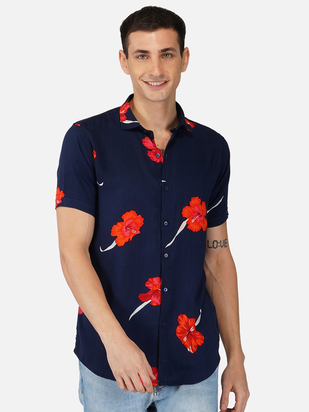 

Tinted Men Comfort Floral Printed Casual Shirt, Blue