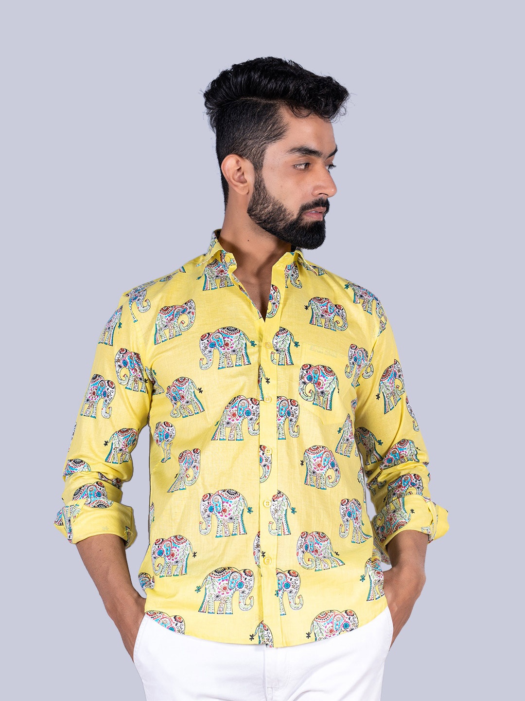 

Tistabene Men Printed Cotton Casual Shirt, Yellow