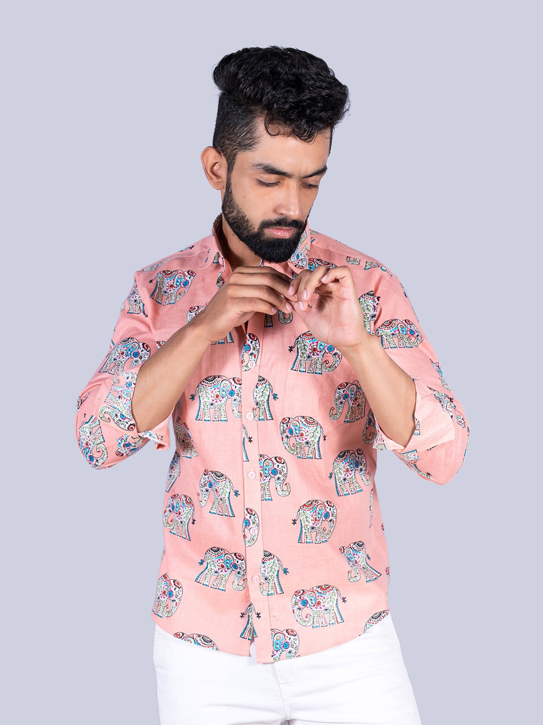 

Tistabene Men Printed Cotton Casual Shirt, Peach