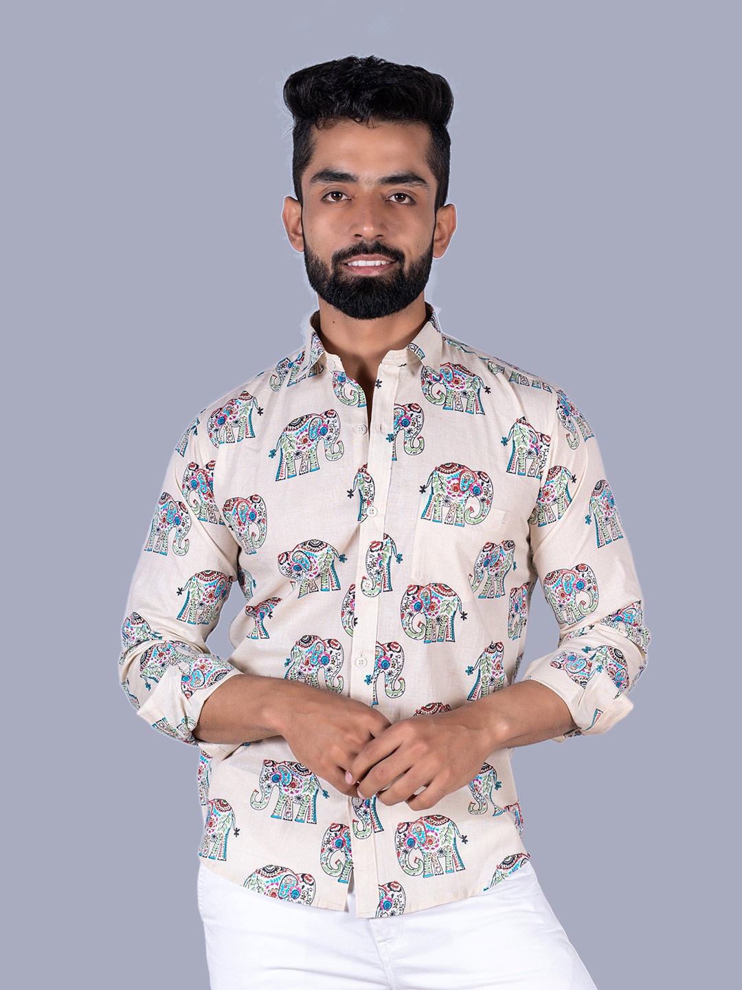 

Tistabene Men Cotton Printed Casual Shirt, Off white