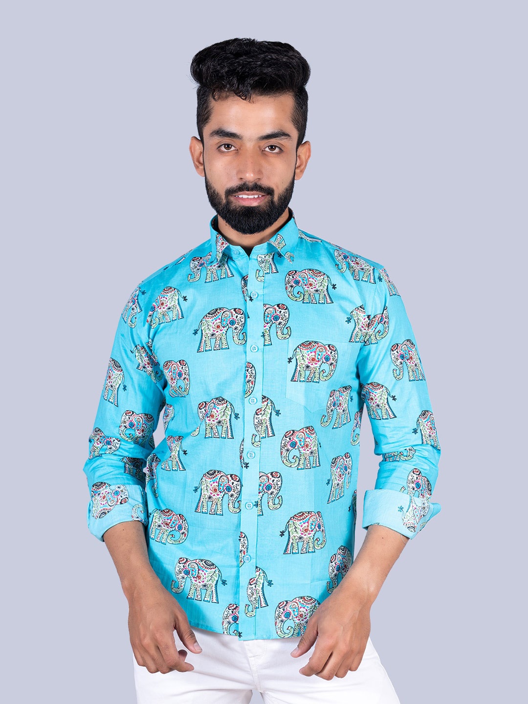 

Tistabene Men Cotton Printed Casual Shirt, Blue