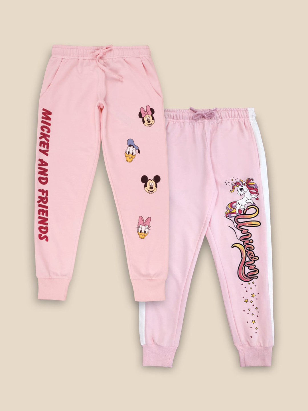 

Kids Ville Girls Pack Of 2 Mickey Mouse Printed Cotton Joggers, Pink