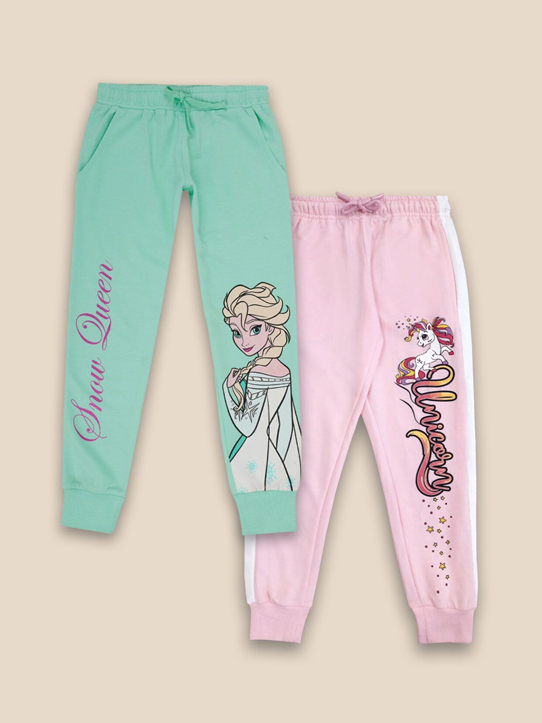 

Kids Ville Girls Pack Of 2 Frozen-Printed Cotton Joggers, Pink