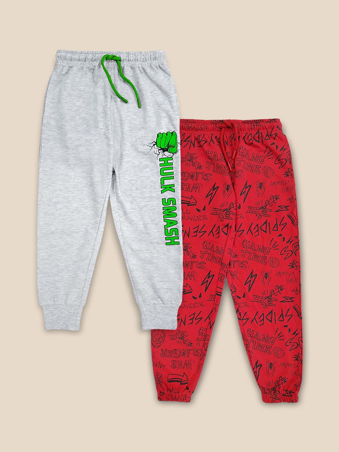 

Kids Ville Boys Pack Of 2 Avenger-Printed Cotton Joggers, Grey