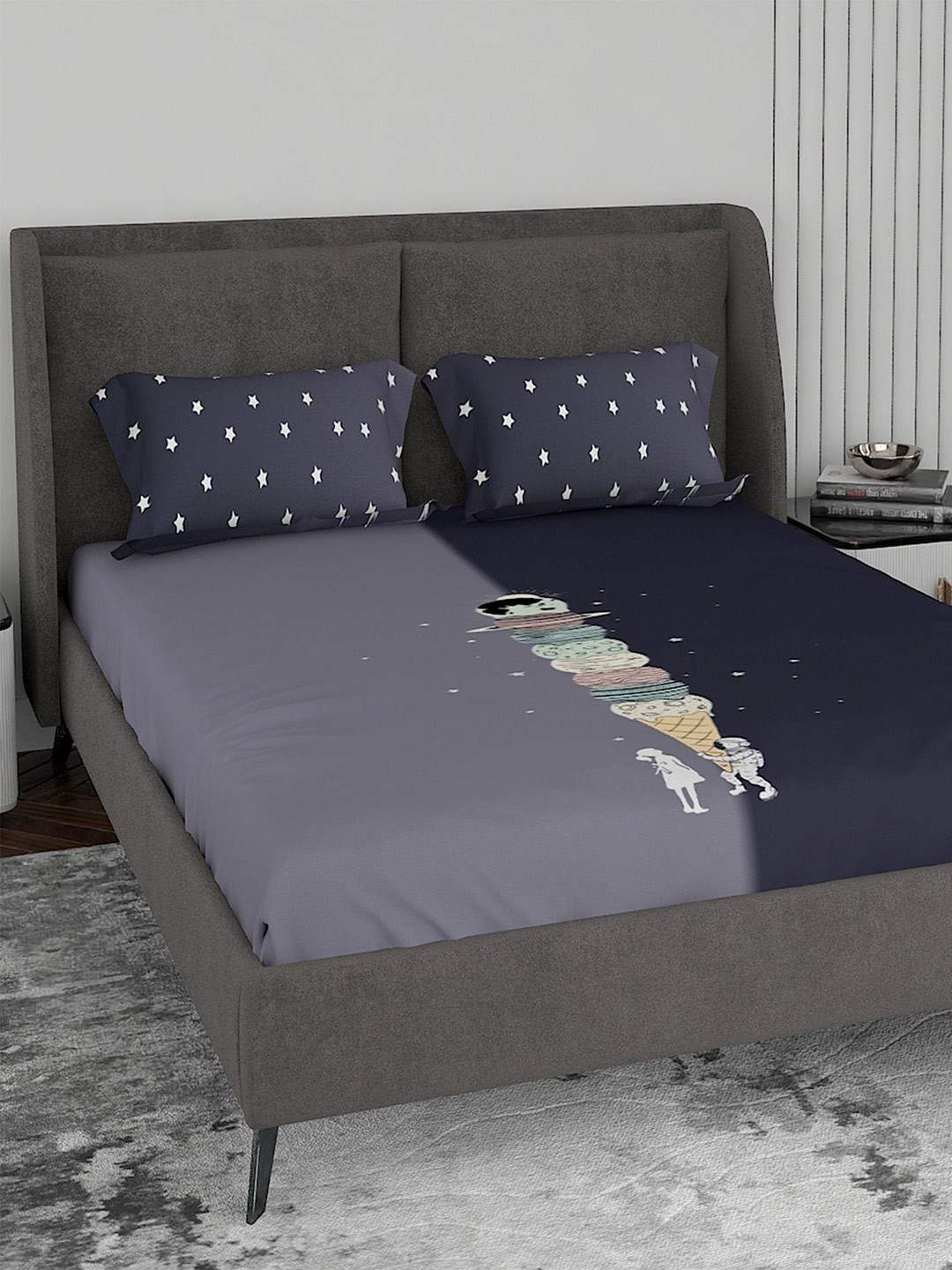 

LABHAM All Seasons Cotton 220 TC Bedsheet with 2 Pillow Covers, Grey