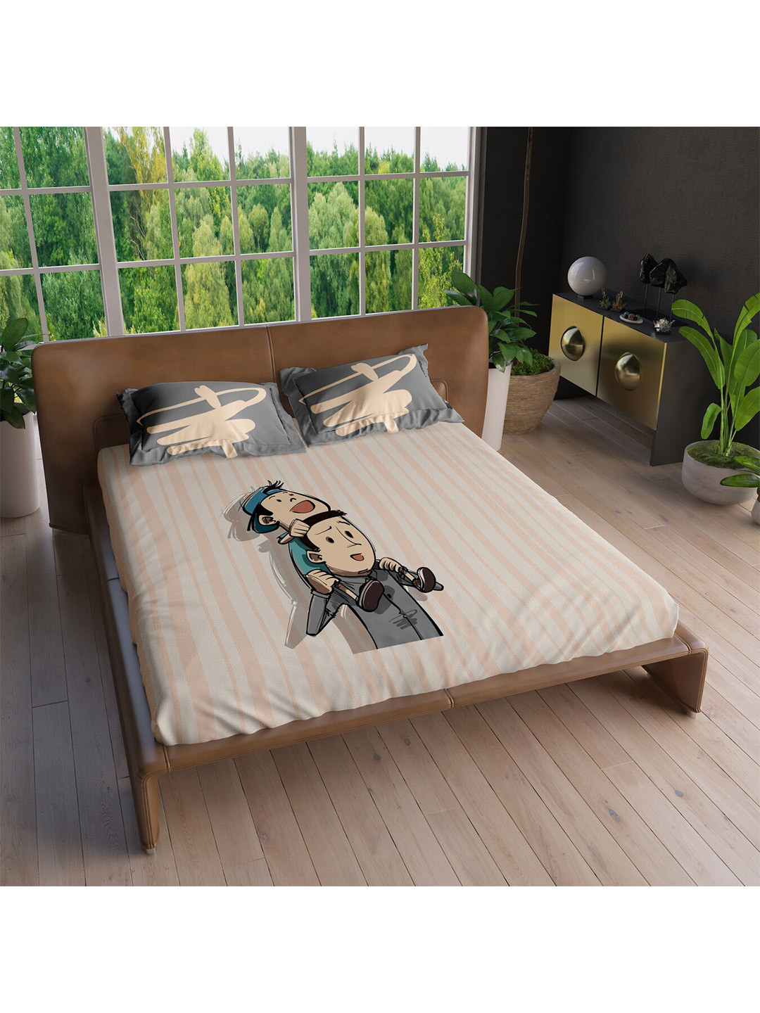 

LABHAM All Seasons Graphic 220 TC Cotton King Bedsheet with 2 Pillow Covers, Beige