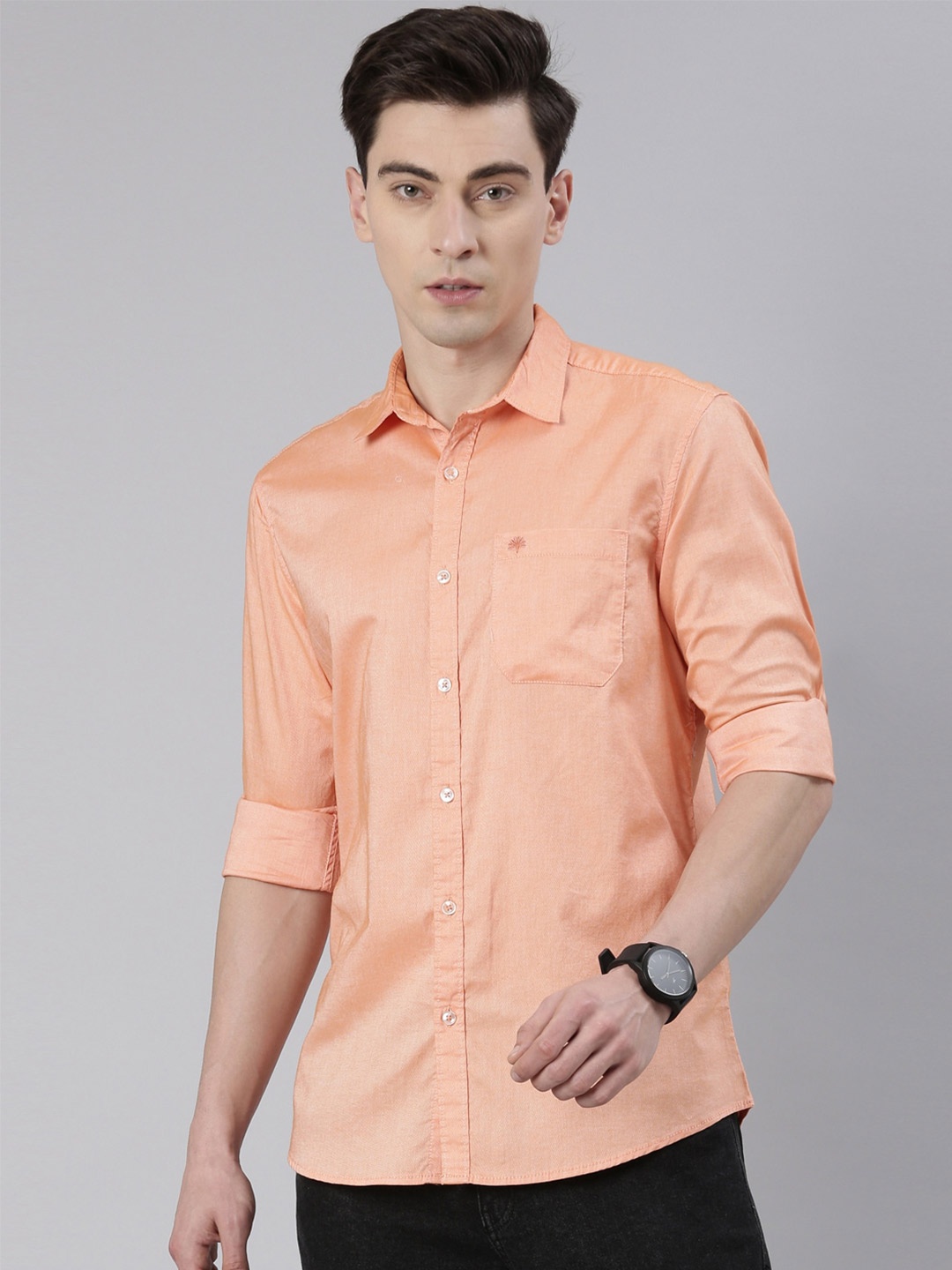 

Chennis Men Pure Cotton Casual Shirt, Orange