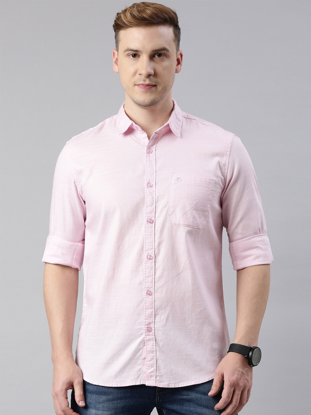 

Chennis Men Pure Cotton Casual Shirt, Pink