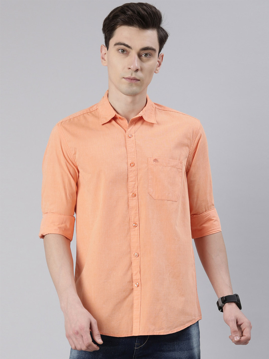 

Chennis Men Pure Cotton Casual Shirt, Orange