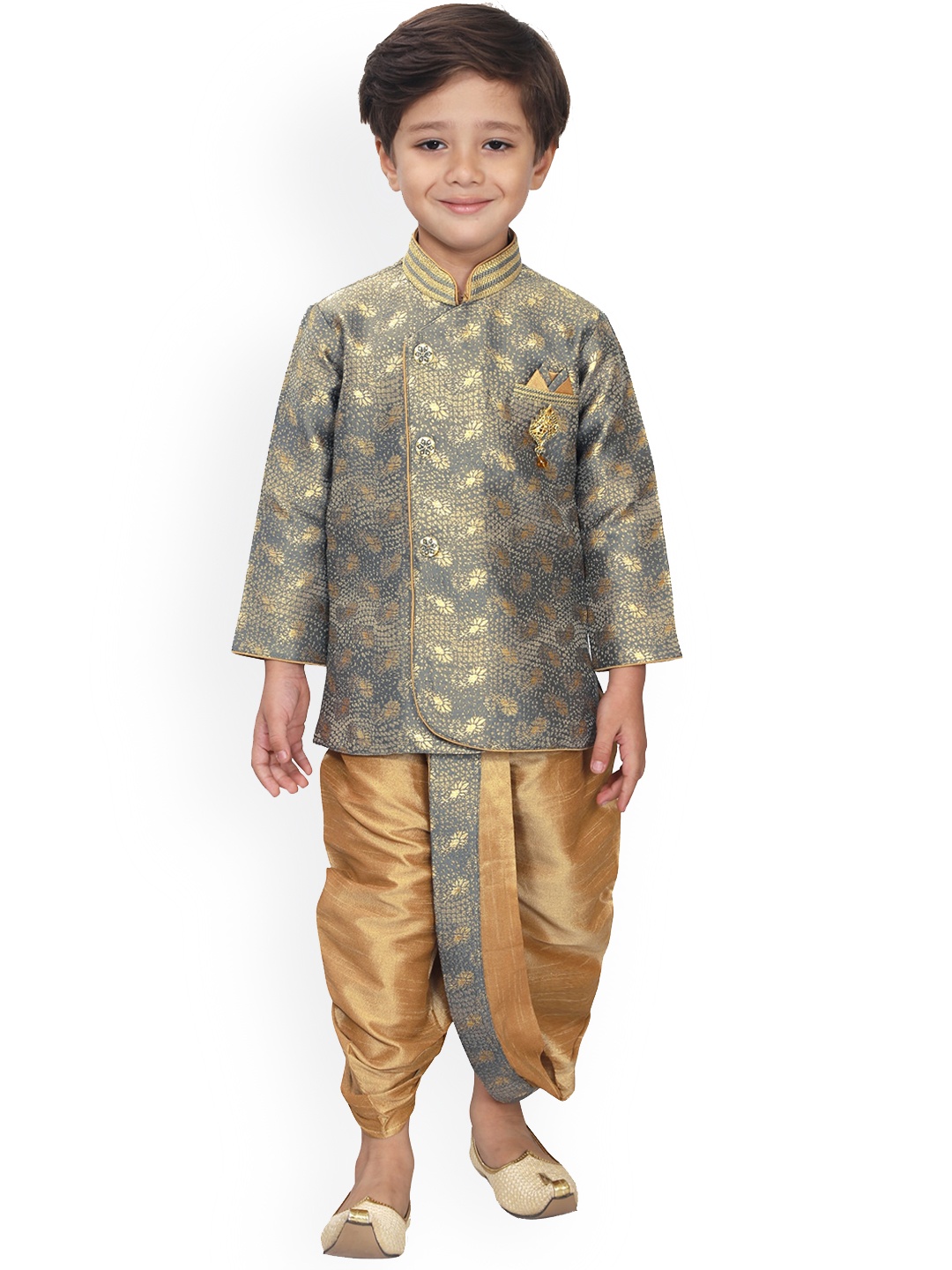 

KIDS FARM Boys Ethnic Motifs Printed Kurta With Dhoti Pants, Grey