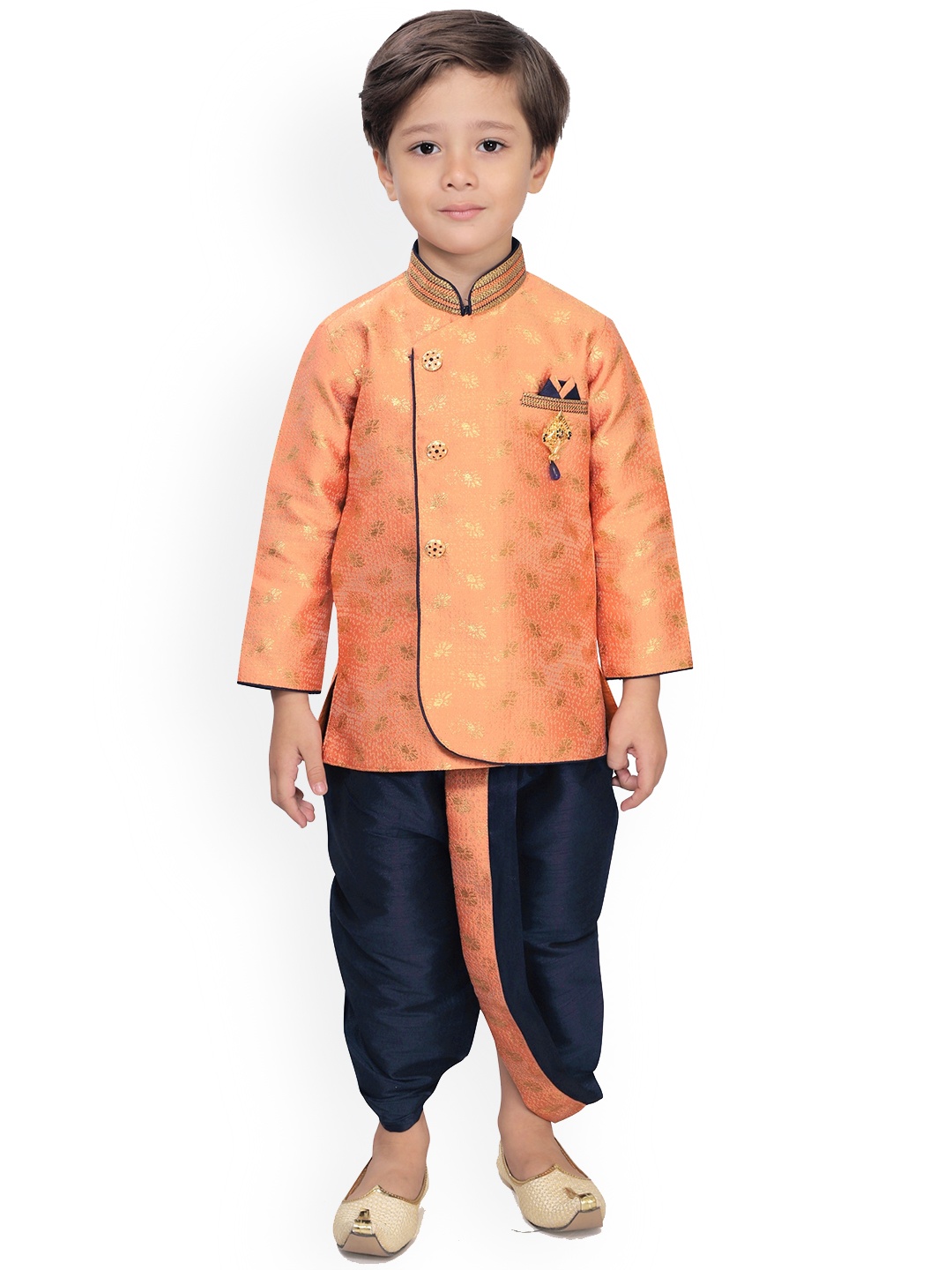 

KIDS FARM Boys Ethnic Motifs Printed Kurta With Dhoti Pants, Peach