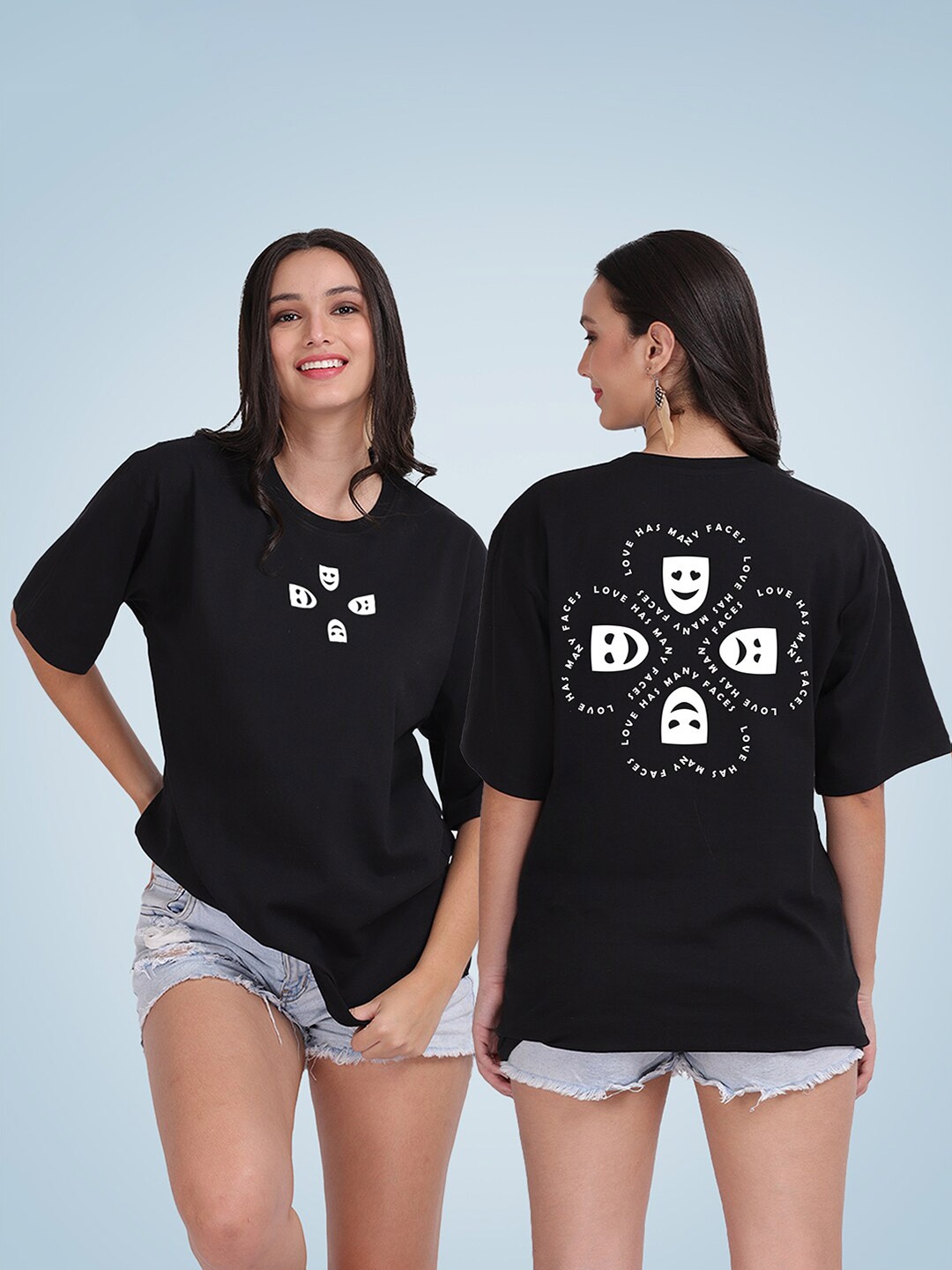 

Mad Over Print Women Black Typography Printed Drop-Shoulder Sleeves Loose T-shirt