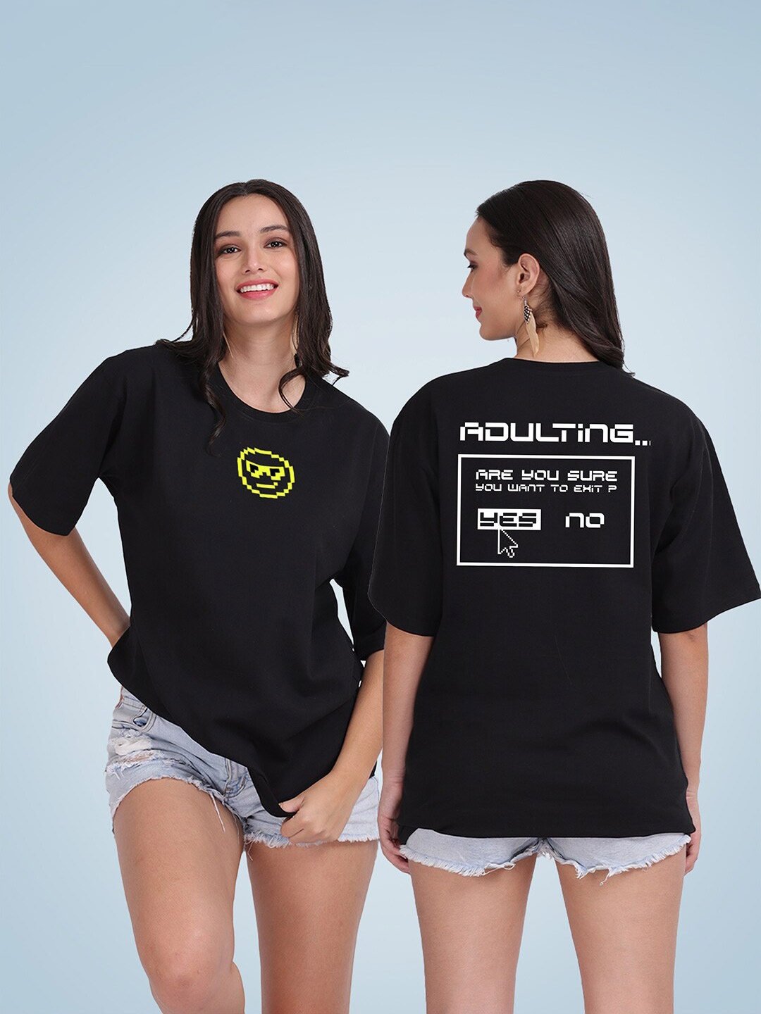 

Mad Over Print Women Typography Printed Loose Cotton T-shirt, Black