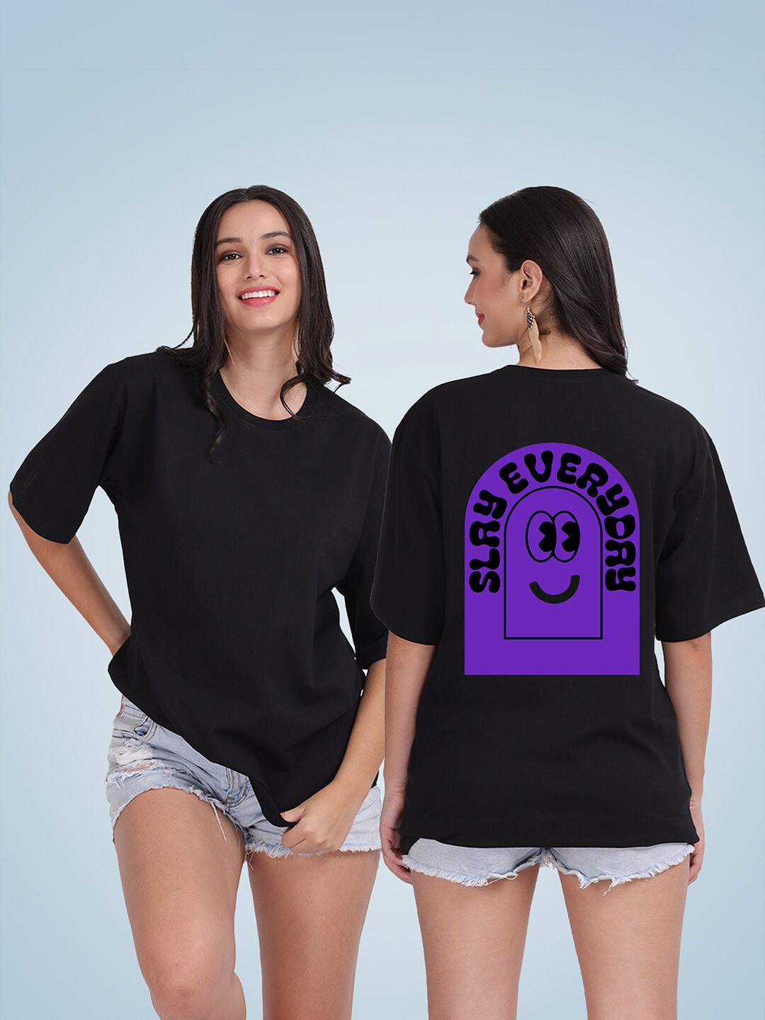 

Mad Over Print Women Typography Printed Loose T-shirt, Black