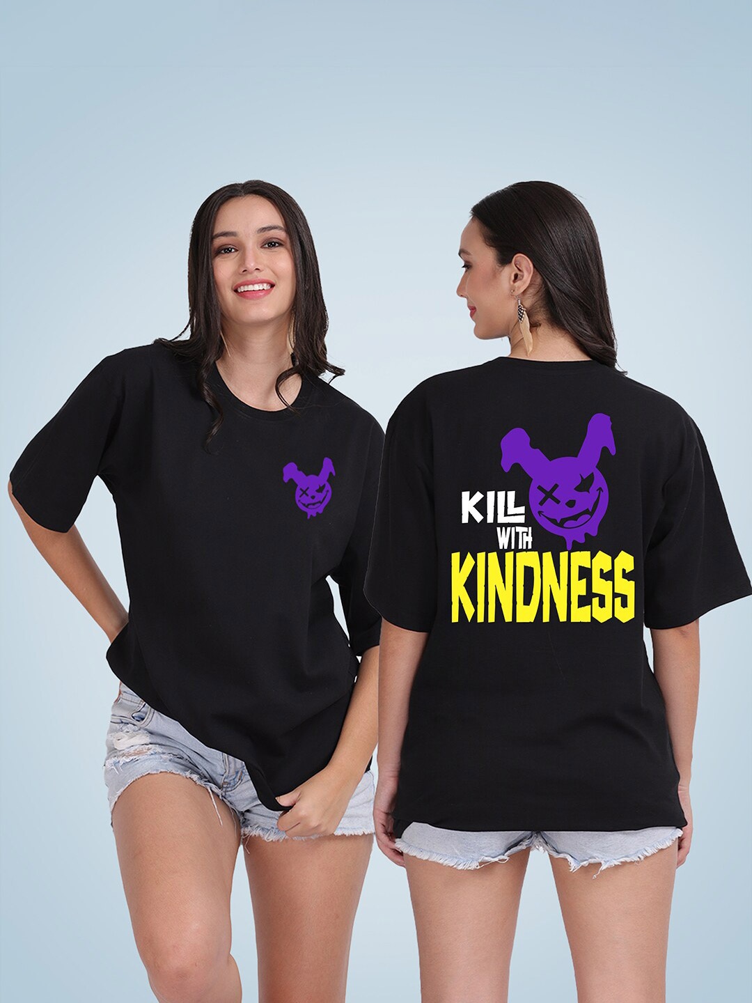 

Mad Over Print Women Pack of 2 Typography Printed Cotton Loose T-shirt, Black