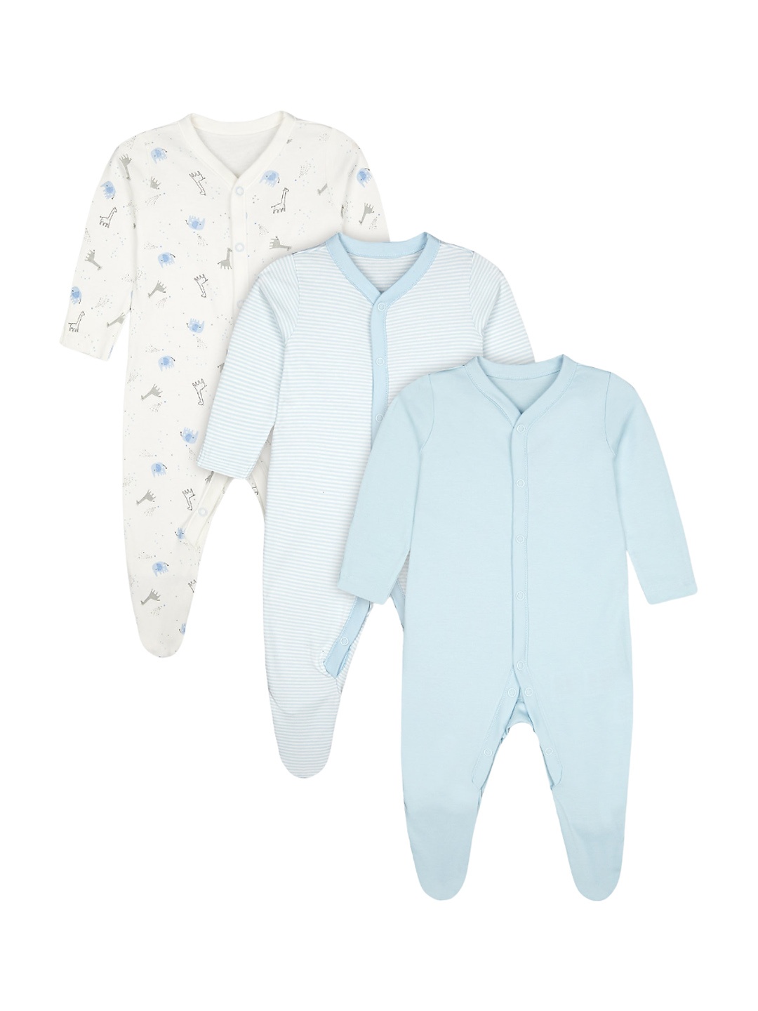 

mothercare Infant Boys Pack Of 3 Printed Cotton Sleepsuit, White