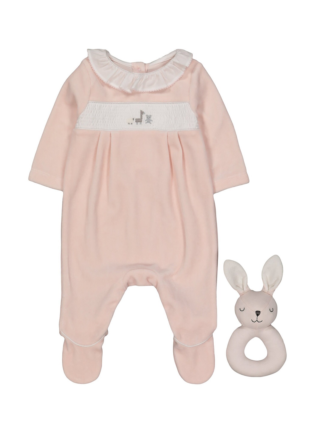 

mothercare Pack of 2 Girls Embroidered Cotton Sleepsuit With Rattle, Pink