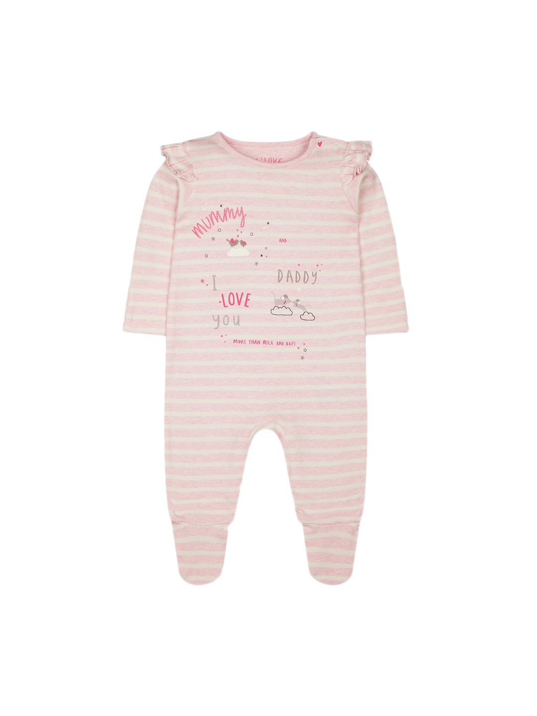 

mothercare Infant Girls Striped Cotton Sleepsuit, Pink