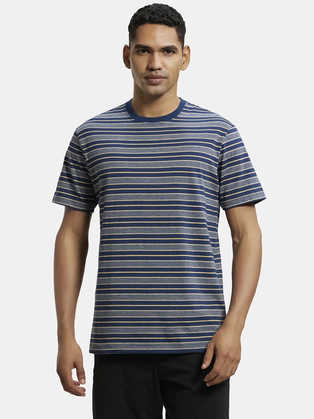 

Jockey Super Combed Cotton Rich Striped Round Neck Half Sleeve Tshirt-2715, Blue