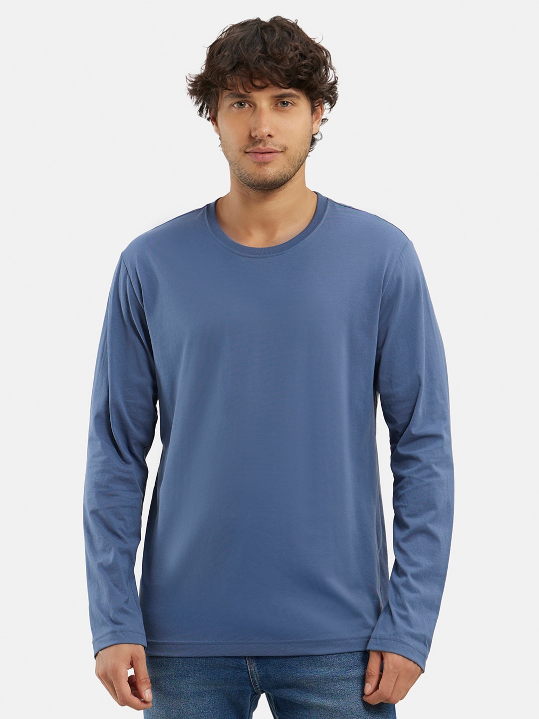 

Jockey Super Combed Cotton Rich Solid Round Neck Full Sleeve T-shirt-AM95, Blue