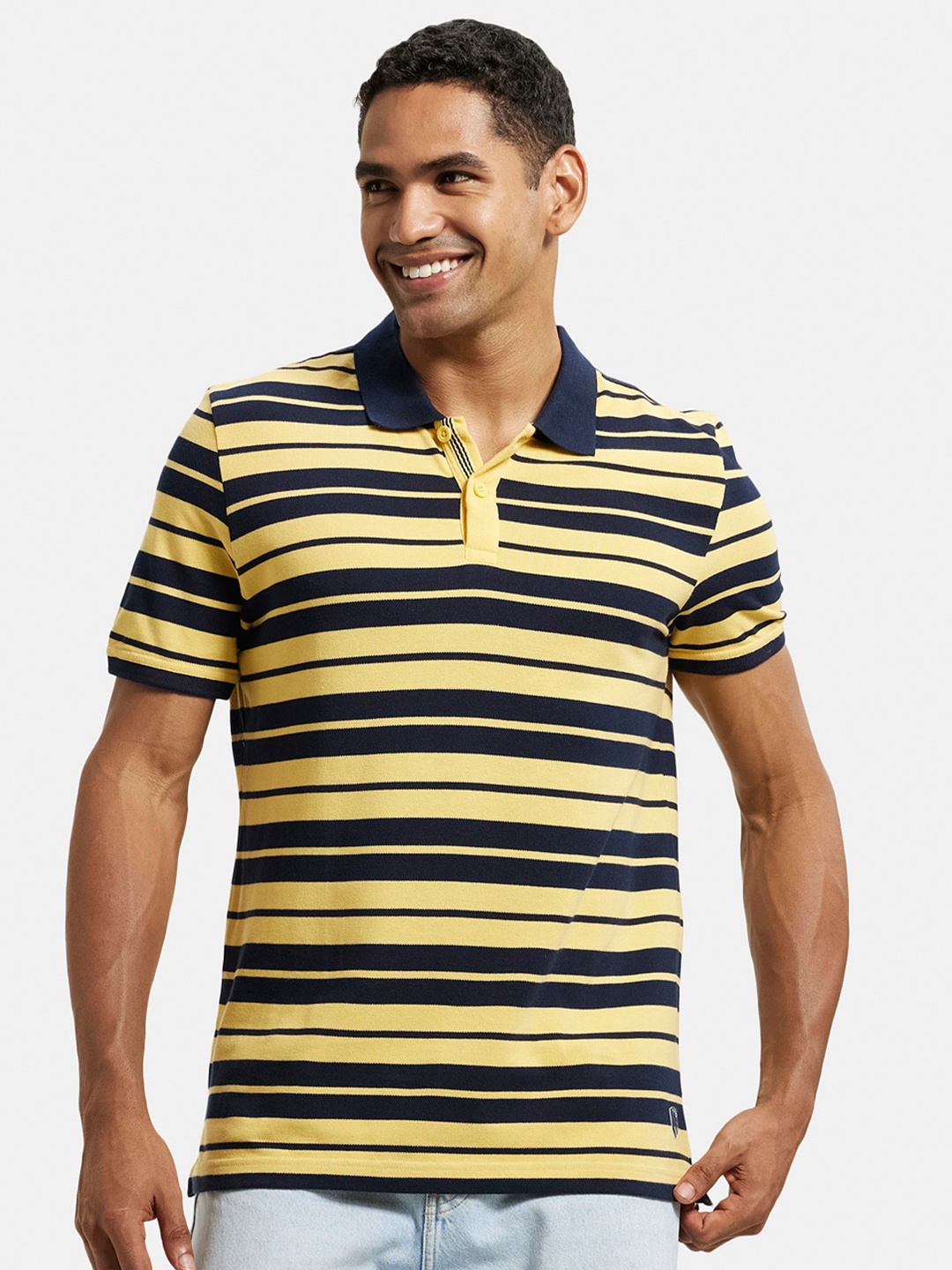 

Jockey Super Combed Cotton Rich Striped Half Sleeve Polo T-shirt-US93, Yellow