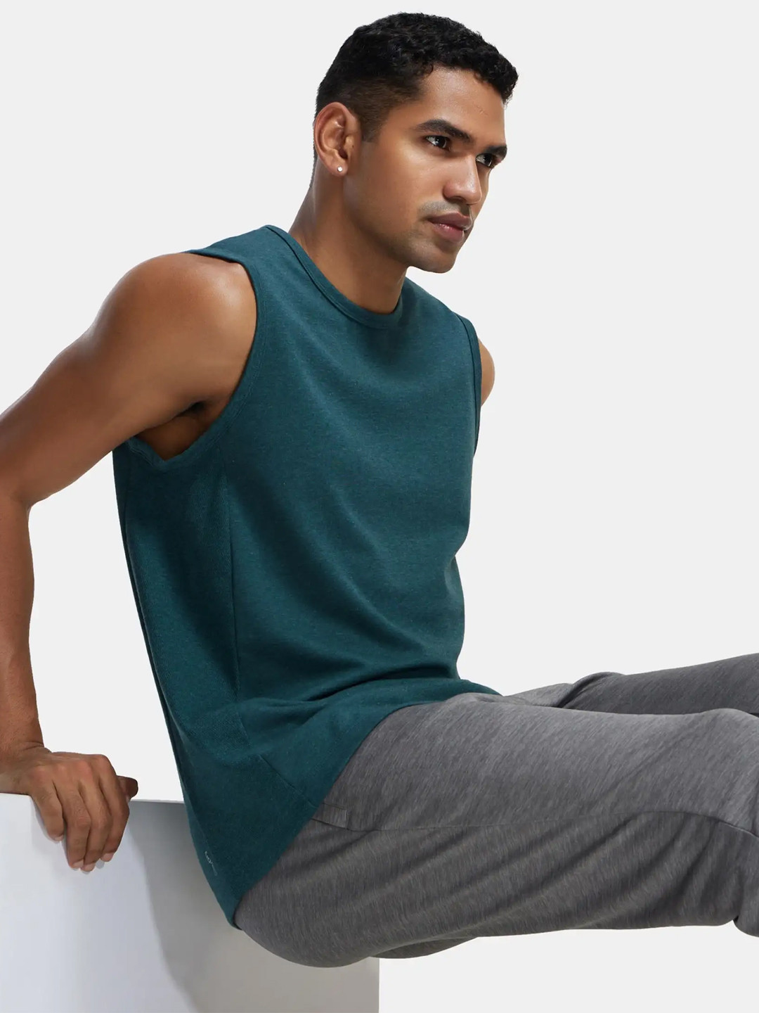

Jockey Men Solid Round Neck Sleeveless T-shirt, Green