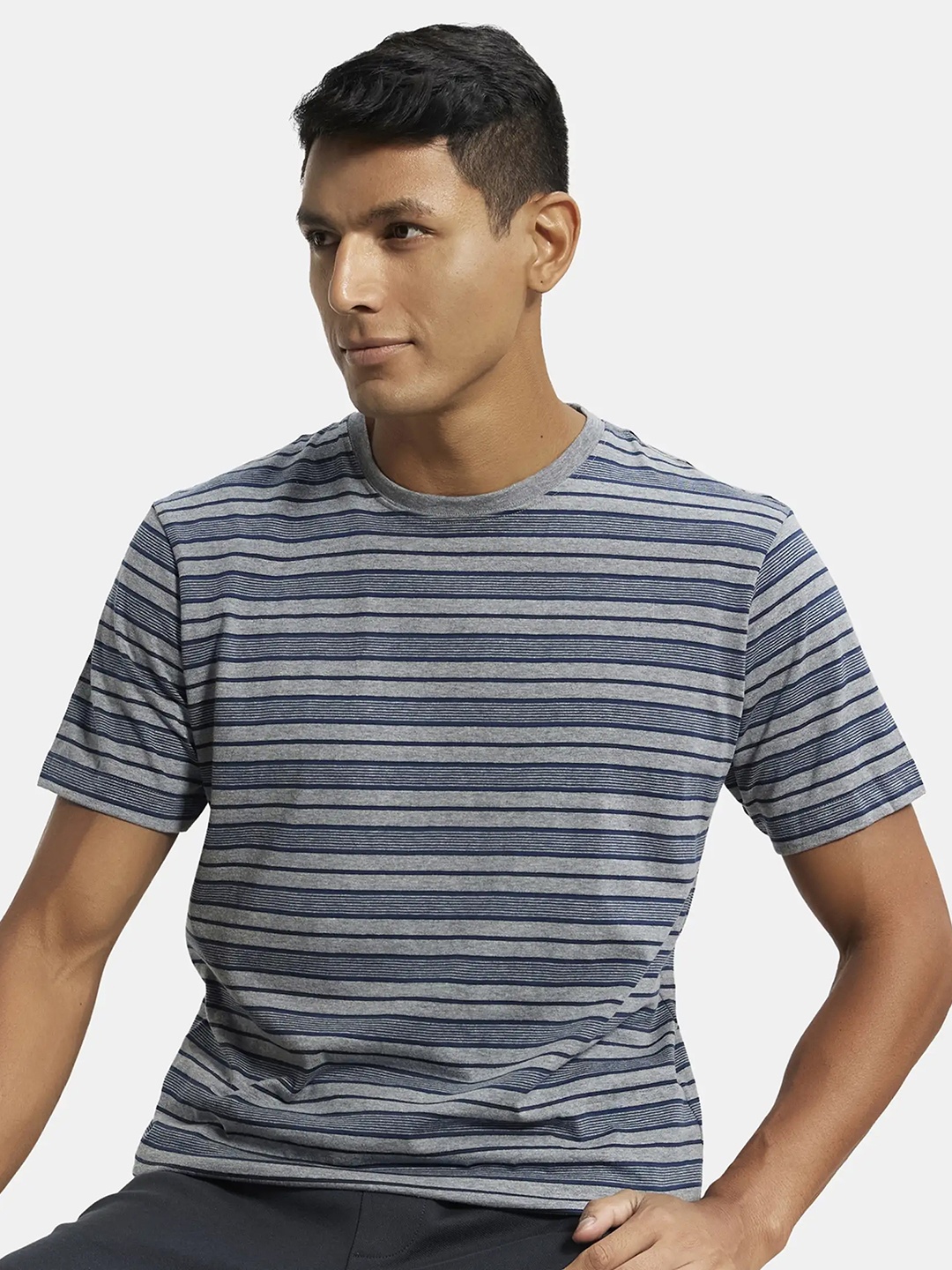 

Jockey Men Striped Cotton T-shirt, Grey
