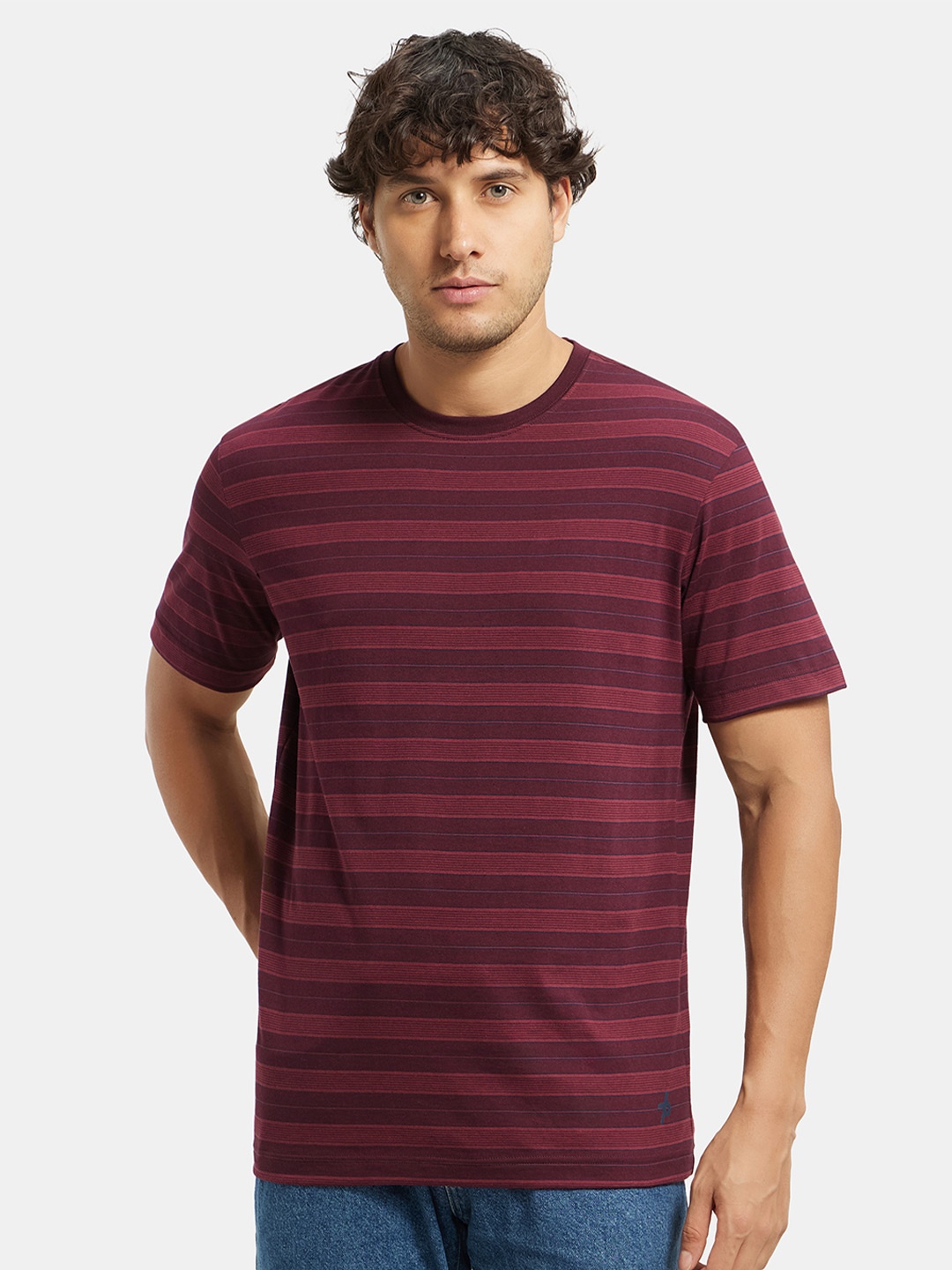 

Jockey Super Combed Cotton Rich Striped Round Neck Half Sleeve T-shirt-2715, Maroon