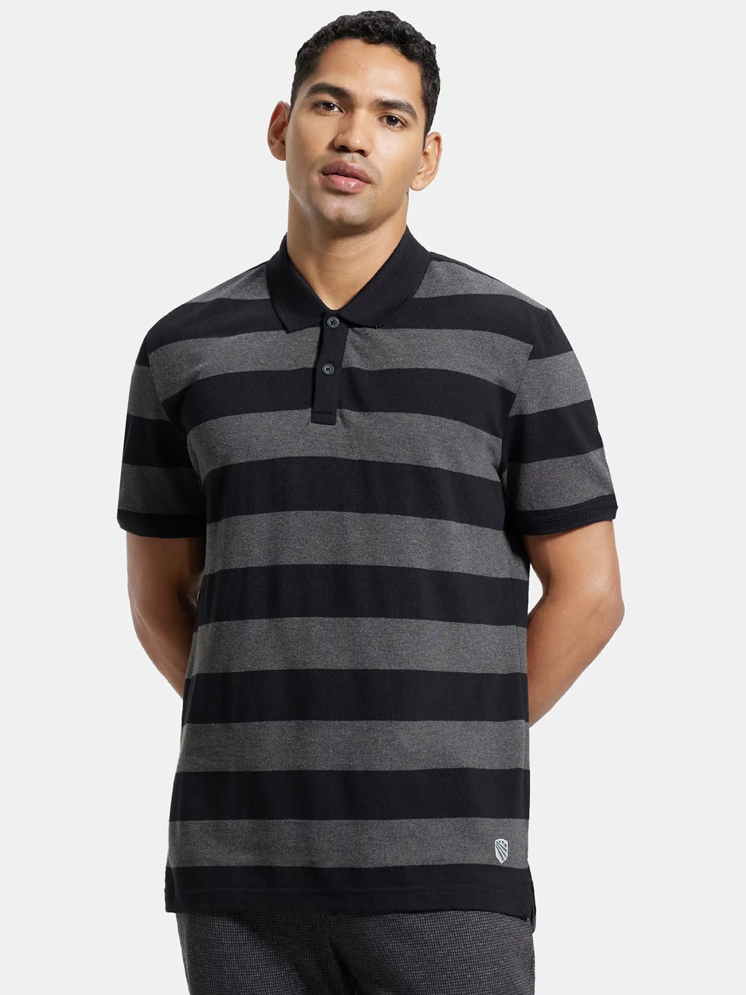 

Jockey Super Combed Cotton Rich Striped Half Sleeve Polo T-shirt-US93, Black