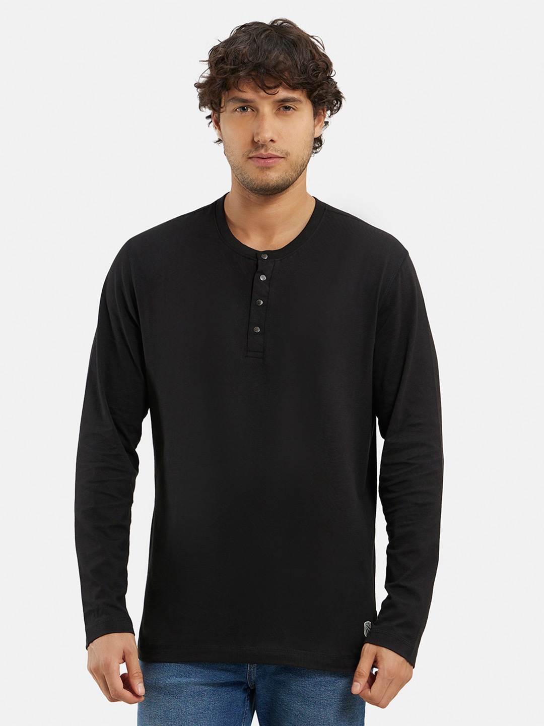 

Jockey Super Combed Cotton Rich Solid Full Sleeve Henley T-shirt-US87, Black